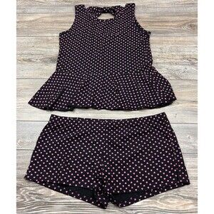 Body Candy‎ 2 Piece Pajamas Short & Top Black Red Hearts Valentines Size Large